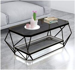 Yulan Geometric Rectangular Glass Coffee Table, Black