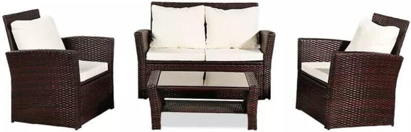

Yulan Rattan Patio Coffee Table & Chairs Set, 4 Pieces, White/Brown