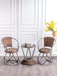 Yulan Wicker Bistro Table & Chairs Set, 3 Pieces, Brown. Grey