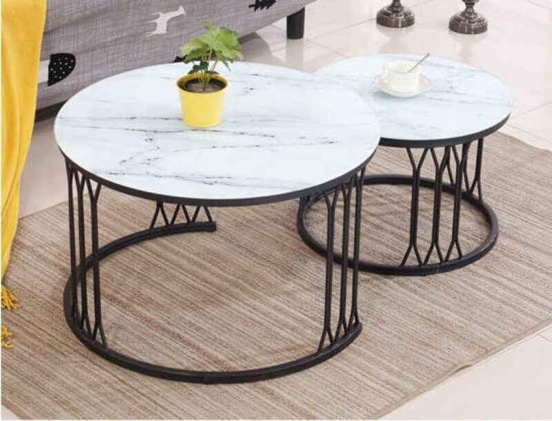 Yulan Modern Round Coffee Table Set, Black/White