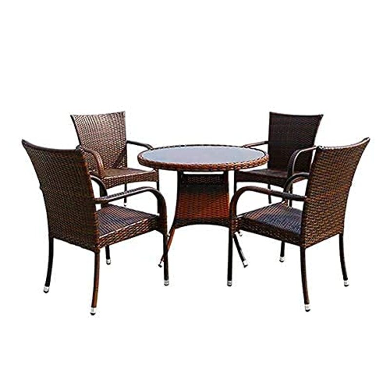 Yulan Patio Style Chairs & Table Set, 5 Pieces, Brown