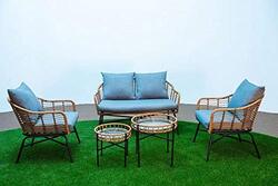 Ex Yulan 4 Seater Rattan Garden Sofa Set with 2 table and Cushion, 4 Piece Multicolour