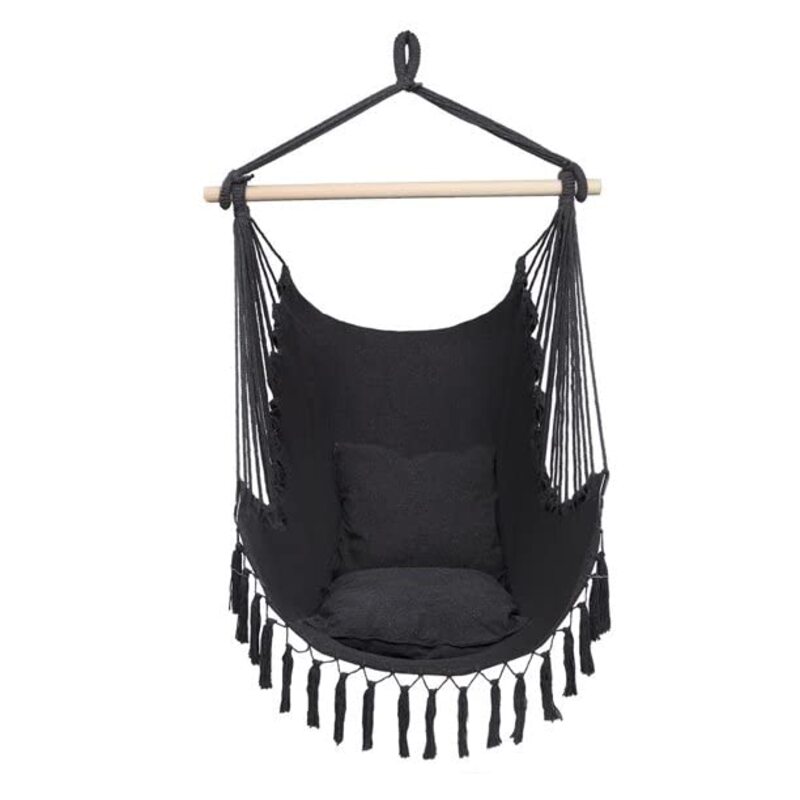 Yulan Hanging Rope Large Cotton Weave Porch Swing Seat Hammock Chair for Yard Bedroom Porch Indoor Outdoor, 582, Black