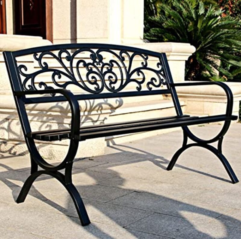 Yulan Steel Frame Garden Bench, Black