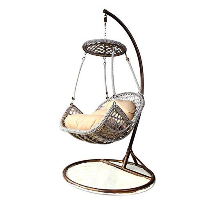 Yulan Hanging Chair with Tufted Cushion & Stand, Multicolour