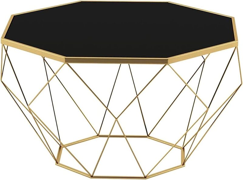 Yulan Octagonal with Black Tempered Glass Coffee Table, Gold/Black