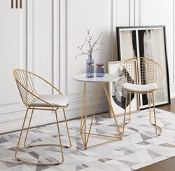 Yulan Modern Luxury Iron Golden Metal Living Room Table & Chair Set, White/Gold