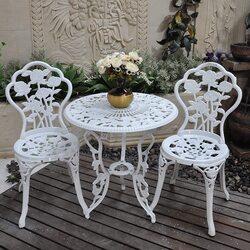 Yulan Cast Aluminium Bistro Patio Table with 2 Chairs Set, YL-21014-416, White