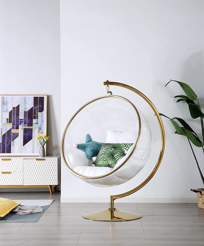 Yulan Transparent Bubble Swing Chair, Gold/White