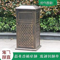 Yulan Outdoor Cast Aluminium Trash Can Bin, Brown