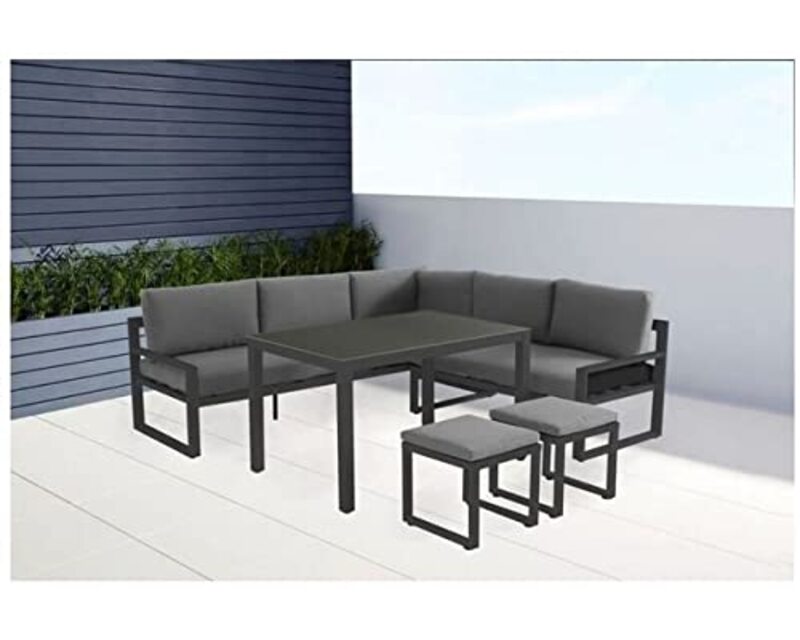 Yulan Aluminium L-Shaped Corner Sofa with Dining Table, Grey