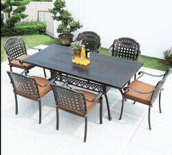 Yulan Cast Aluminium Dining Table & Chairs Set, 7 Pieces, Brown