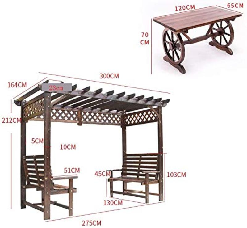 Ex Wooden Grape Rack Outdoor Courtyard Anticorrosive Pavilion with Creative Wheel Table for Lawn Garden, YL22-330, Brown