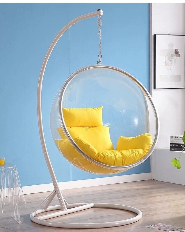 Yulan Transparent Standing Ball Bubble Indoor Swing Hanging Chair with Stand, Yellow