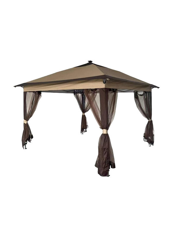 

Yulan Outdoor Pop Up Gazebo Canopy with Netting & Solar LED Light, Brown