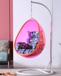 Yulan Oval Shape Transparent Standing Bubble Chair, Silver/Pink