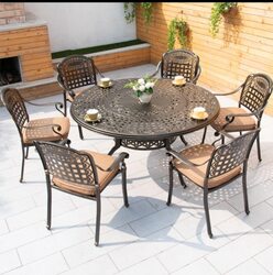 Yulan B 7 Piece Outdoor Furniture Dining Set 6 Chairs and a Round Table with Umbrella Hole, Multicolour