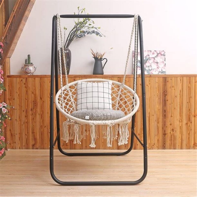Yulan Swing Chair with Stand, Black/White