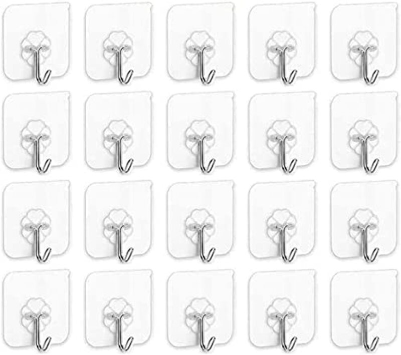 Yulan 20-Piece Heavy Duty Adhesive Wall Hooks for Kitchen & Bathroom, Transparent