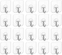 Yulan 20-Piece Heavy Duty Adhesive Wall Hooks for Kitchen & Bathroom, Transparent