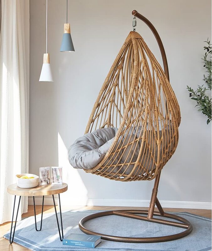 Yulan Rattan Bird Nest Outdoor Hammock Hanging Chair, Beige