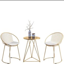 Yulan Modern Luxury Iron Golden Metal Living Room Table & Chair Set, White/Gold
