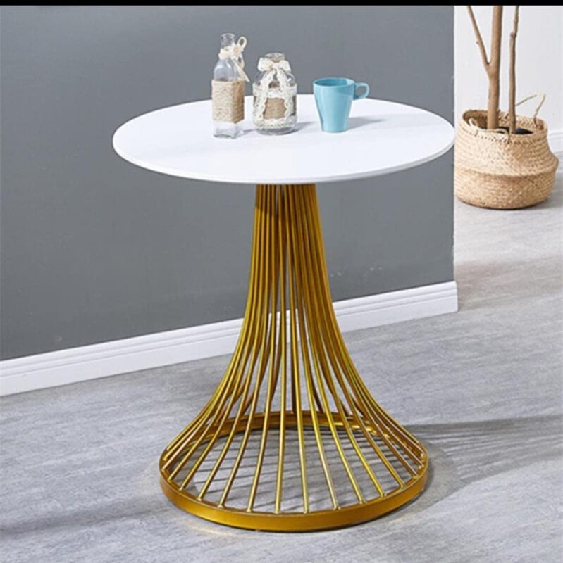 Yulan Modern Simple Home Furnishing Round Wood Dining Table with Metal Base, White Gold