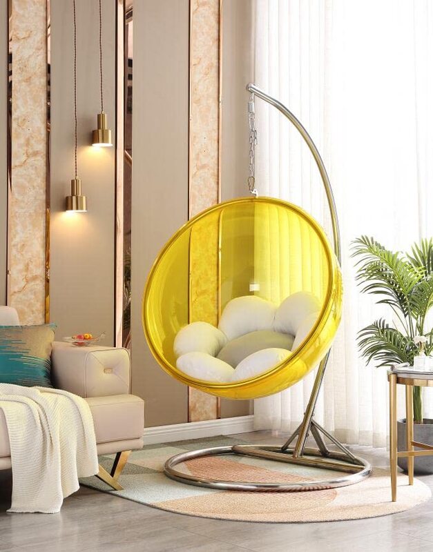 Yulan Transparent Standing Bubble Indoor Swing Hanging Chair, Yellow/Silver