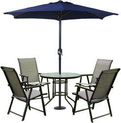 Yulan Round Garden Umbrella Outdoor Parasol Umbrella with Base, Blue
