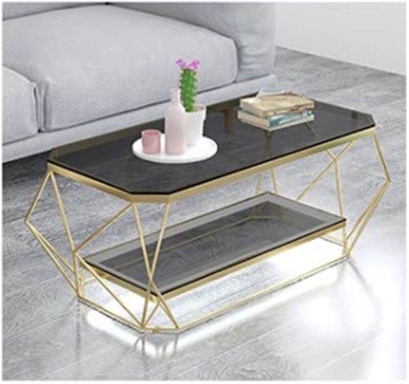 Yulan Modern Geometric Glass Rectangular Coffee Table, YL21407-397, Gold