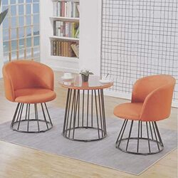 Yulan Coffee Restaurant Table and Chairs with Metal frame Velvet Fabric Seat Revolving Table and Chair, 3 Piece Orange