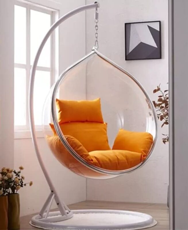 Yulan Transparent Standing Ball Bubble Indoor Swing Hanging Chair with Stand, Orange
