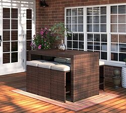 Yulan 7-Piece Brown Steel Frame Patio Height with Cushions Furniture, Brown