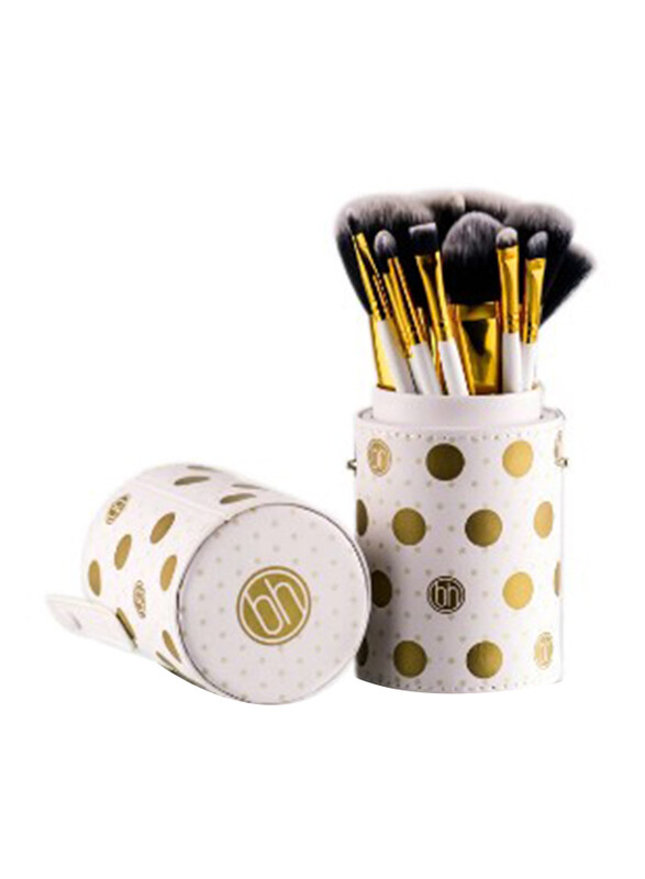 

Bh Cosmetics 11-Piece Makeup Brush Set with Dotted Bag, White