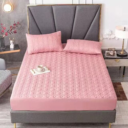 Hypoallergenic Waterproof Quilted Bed Fitted Sheet Mattress Protector, Queen/King Size/Twin, Pink