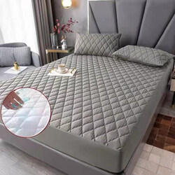 Quilted Waterproof Deep Pocket Fitted Mattress Protector, 150 x 200 x 30cm, Grey