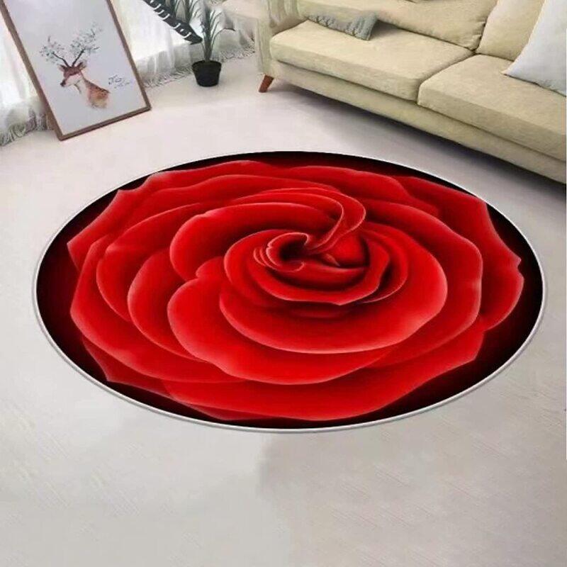 

Generic Flower Shaped Round Trendy Area Non Slip Indoor Carpet Rug, Red Rose