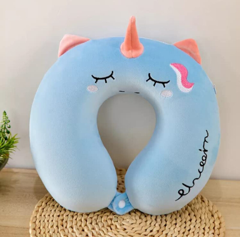 

Generic Soft Plush U-Shaped Unicorn Print Kids Travel Neck Pillow, Blue