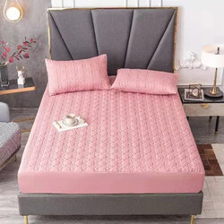 Cotton Breathable Fitted Bed Sheet Mattress Protector, 180 x 200 x 30cm, Pink