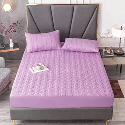 Hypoallergenic Waterproof Quilted Bed Fitted Sheet Mattress Protector, Queen/King Size/Twin, Light Purple