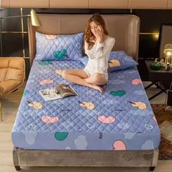 Hypoallergenic Waterproof Quilted Bed Fitted Sheet Printed Mattress Protector, Queen/King Size/Twin, Light Blue