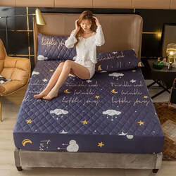 Hypoallergenic Waterproof Quilted Bed Fitted Sheet Star Printed Mattress Protector, Queen/King Size/Twin, Blue
