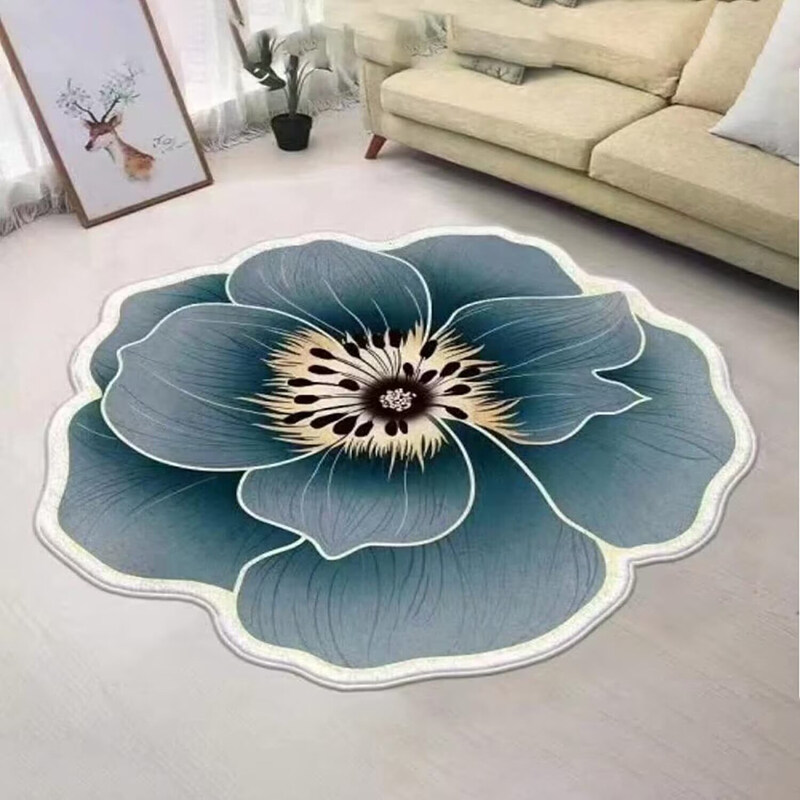 

Generic Flower Shaped Round Trendy Area Non Slip Indoor Carpet Rug, Grey/Blue