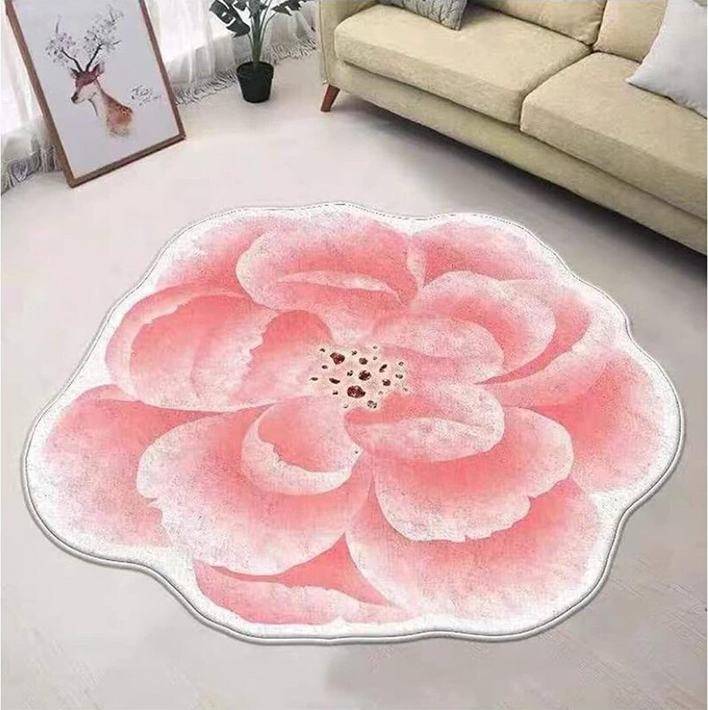 

Generic Flower Shaped Round Trendy Area Non Slip Indoor Carpet Rug, Pink