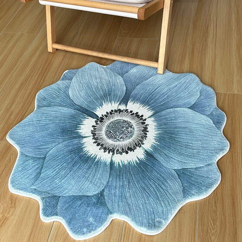 

Ruglabs Round Flower Shaped Non Slip Soft Trendy Bedroom Rug Carpet, Blue
