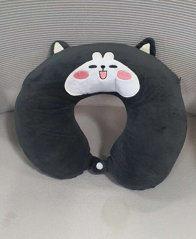 

Generic Soft Plush U-Shaped Cat Print Kids Travel Neck Pillow, Dark Grey