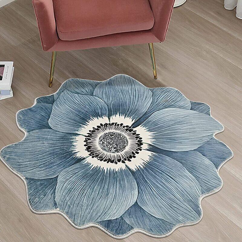

Ruglabs Round Flower Shaped Trendy Non Slip Indoor Carpet Rug, Blue
