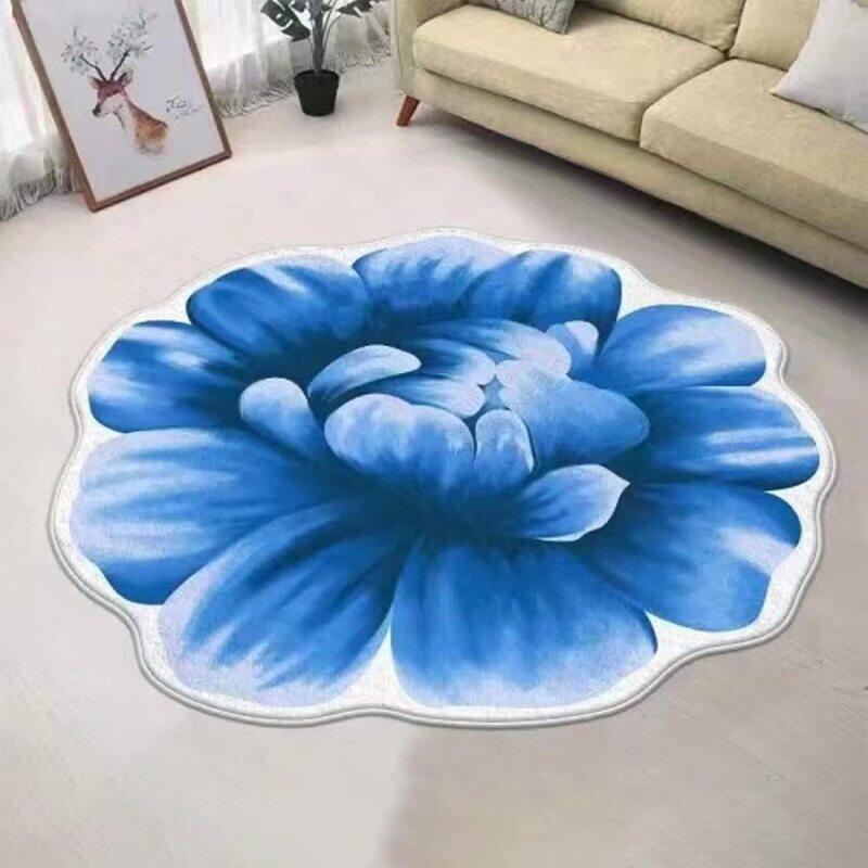 

Generic Flower Shaped Round Trendy Area Non Slip Indoor Carpet Rug, Sky Blue