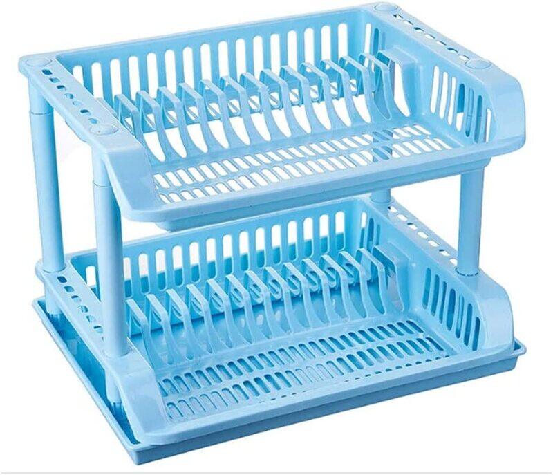 

Selecto 2 Layer Large Kitchen Sink Dish Drainer Rack, Blue