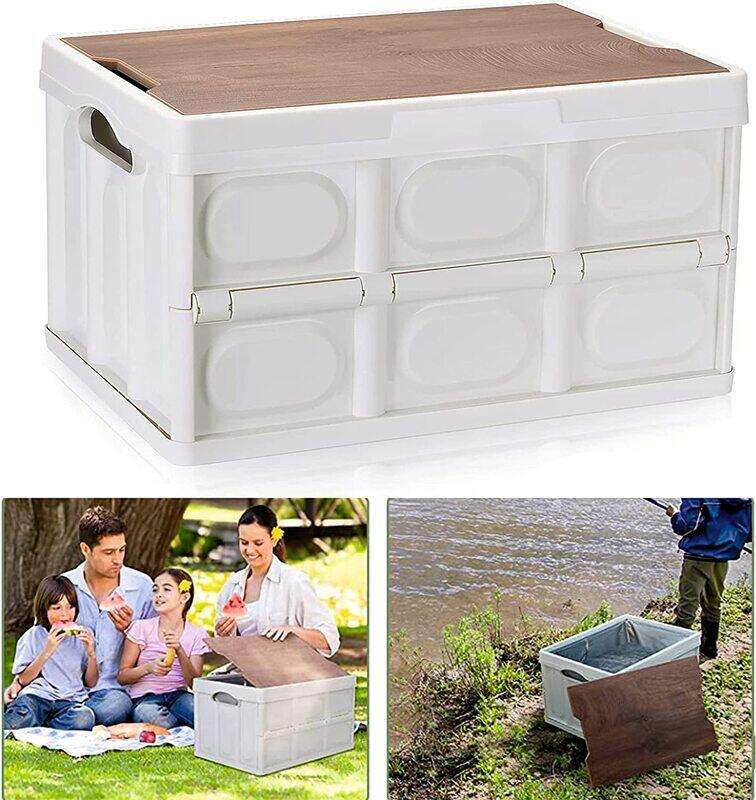 

Selecto Besto Rectangular Foldable Storage Box With Wooden Lid For Barbeque Camping Picnic, White